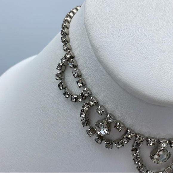 Vintage Clear Rhinestone Faux Diamond Ornate Choker Necklace - Picture 7 of 13